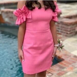 Ruffled Pink Off-Shoulder Dress, Medium